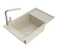 Mexen Elias fregadero de granito de 1 seno con escurridor y grifo de cocina Flora, beige - 6511-69-670401-00 20812 5905315060037