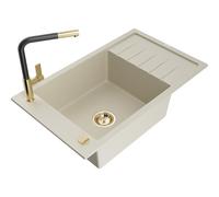 Mexen Elias fregadero de granito de 1 seno con escurridor y grifo de cocina Flora, beige - 6511-69-670401-57-G 20816 5905315060075