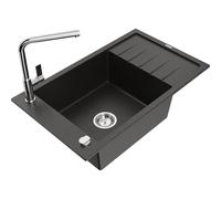 Mexen Elias fregadero de granito de 1 seno con escurridor y grifo de cocina Flora, negro/dorado metálico - 6511-75-670401-00 20832 5905315060235