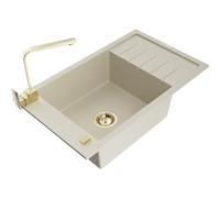 Mexen Elias fregadero de granito de 1 seno con escurridor y grifo de cocina Rita, beige - 6511-69-670300-50 17350 5905315019516
