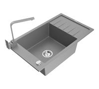 Mexen Elias fregadero de granito de 1 seno con escurridor y grifo de cocina Rita, gris - 6511-71-670300-71 17431 5905315019578