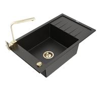 Mexen Elias fregadero de granito de 1 seno con escurridor y grifo de cocina Rita, negro/dorado metálico - 6511-75-670300-50 17447 5905315019639