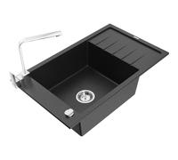 Mexen Elias fregadero de granito de 1 seno con escurridor y grifo de cocina Rita, negro/metalizado plateado - 6511-73-670300-00 17433 5905315019585