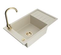 Mexen Elias fregadero de granito de 1 seno con escurridor y grifo de cocina Telma, beige - 6511-69-670200-50 18336 5905315015105