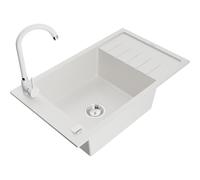 Mexen Elias fregadero de granito de 1 seno con escurridor y grifo de cocina Telma, blanco - 6511-20-670200-20 6268 5907709160316