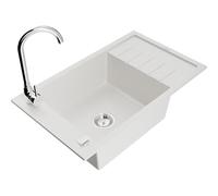 Mexen Elias fregadero de granito de 1 seno con escurridor y grifo de cocina Telma, blanco - 6511-20-670200-00 6267 5907709160309