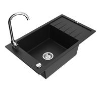 Mexen Elias fregadero de granito de 1 seno con escurridor y grifo de cocina Telma, negro - 6511-77-670200-00 6279 5907709160439
