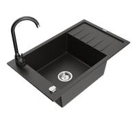 Mexen Elias fregadero de granito de 1 seno con escurridor y grifo de cocina Telma, negro/dorado - 6511-75-670200-70 6276 5907709160392