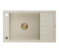 Mexen Elias fregadero de granito de 1 tazón con escurridor 795 x 480 mm, beige, sifón dorado - 6511791005-69-G 16189 5905315011985