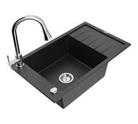 Mexen Elias fregadero de granito de 1 tazón con escurridor y grifo de cocina Elia, negro/oro metálico - 6511-75-670101-00 19852 5905315029867