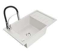 Mexen Elias fregadero de granito de 1 tina con escurridor y grifo de cocina Aster, blanco - 6511-20-73450-07 19132 5905315045881