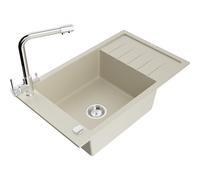 Mexen Elias fregadero de granito de un seno con escurridor y grifo de cocina Duero, beige - 6511-69-671600-00 17962 5905315024619