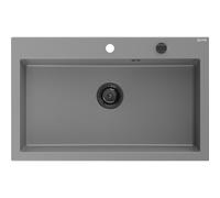 Mexen Elix fregadero de cocina de granito 1 compartimento 800 x 500 mm, gris, sifón negro - 6527801005-71-B 66226 5905315587305