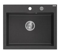 Mexen Elix fregadero de cocina de granito 1-componente 600 x 500 mm, negro moteado, sifón cromo - 6525601005-76 66145 5905315976666