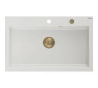 Mexen Elix fregadero de cocina de granito de 1 seno 800 x 500 mm, blanco, sifón dorado - 6527801005-20-G 66215 5905315587077