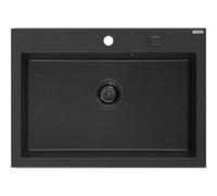 Mexen Elix fregadero de granito de 1 cámara 700 x 500 mm, negro/plateado metálico, sifón negro - 6526701005-73-B 66203 5905315587244