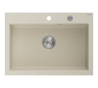 Mexen Elix fregadero de granito de 1 cubeta 700 x 500 mm, beige, sifón cromado - 6526701005-69 66176 5905315976697