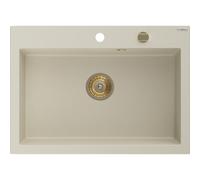 Mexen Elix fregadero de granito de 1 cubeta 700 x 500 mm, beige, sifón dorado - 6526701005-69-G 66190 5905315587015
