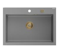 Mexen Elix fregadero de granito de 1 cubeta 700 x 500 mm, gris, sifón dorado - 6526701005-71-G 66191 5905315587022