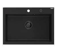 Mexen Elix fregadero de granito de 1 cubeta 700 x 500 mm, negro, sifón negro - 6526701005-77-B 66206 5905315587275
