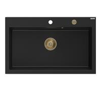 Mexen Elix fregadero de granito de 1 seno 800 x 500 mm, negro, sifón dorado - 6527801005-77-G 66221 5905315587138