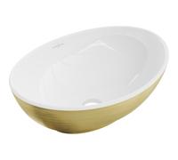 Mexen Elza lavabo de sobremesa 40 x 33 cm, blanco/dorado patrón líneas - 21014017 21397 5907709156494