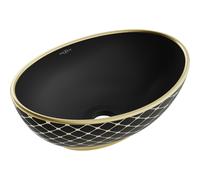 Mexen Elza lavabo sobre encimera 40 x 33 cm, negro mate/dorado patrón de cuadrícula - 21014029 21406 5907709156579