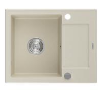 Mexen Enzo fregadero de cocina de granito de 1 cubeta con escurridor 576 x 465 mm, beige, sifón cromado - 6506571005-69 3517 5907709194090
