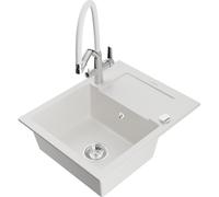 Mexen Enzo fregadero de granito 1 seno con escurridor y grifo de cocina Duo, blanco - 6506-20-671701-02 22664 5905315100085