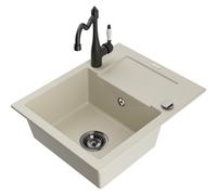 Mexen Enzo fregadero de granito de 1 cámara con escurridor y grifo de cocina Carla, beige - 6506-69-670700-70 16765 5905315039057
