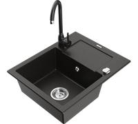 Mexen Enzo fregadero de granito de 1 cámara con escurridor y grifo de cocina Telma, negro/oro - 6506-75-670200-70 6216 5907709189782
