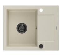 Mexen Enzo fregadero de granito de 1 compartimento con escurridor 576 x 465 mm, beige, sifón negro - 6506571005-69-B 16312 5905315012890