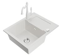 Mexen Enzo fregadero de granito de 1 compartimento con escurridor y grifo de cocina Carla, blanco - 6506-20-670700-20 16759 5905315038999