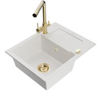 Mexen Enzo fregadero de granito de 1 compartimento con escurridor y grifo de cocina Duero, blanco - 6506-20-671600-50 17271 5905315023636