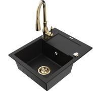 Mexen Enzo fregadero de granito de 1 compartimento con escurridor y grifo de cocina Savita, negro - 6506-77-672601-50 17415 5905315034137