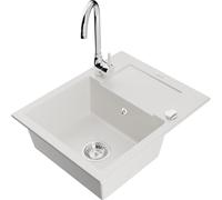 Mexen Enzo fregadero de granito de 1 compartimento con escurridor y grifo de cocina Telma, blanco - 6506-20-670200-00 6207 5907709189690