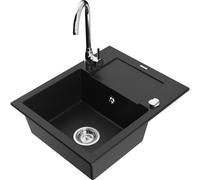 Mexen Enzo fregadero de granito de 1 compartimento con escurridor y grifo de cocina Telma, negro - 6506-77-670200-00 6219 5907709189812