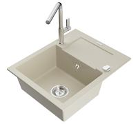 Mexen Enzo fregadero de granito de 1 compartimiento con escurridor y grifo de cocina Flora, beige - 6506-69-670401-00 20587 5905315058539