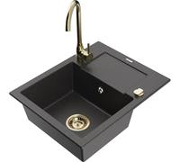 Mexen Enzo fregadero de granito de 1 compartimiento con escurridor y grifo de cocina Telma, negro moteado - 6506-76-670200-50 18080 5905315014696