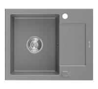 Mexen Enzo fregadero de granito de 1 cubeta con escurridor 576 x 465 mm, gris, sifón cromado - 6506571005-71 3519 5907709194106