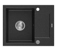 Mexen Enzo fregadero de granito de 1 cubeta con escurridor 576 x 465 mm, negro/plateado metálico, sifón cromo - 6506571005-73 3520 5907709194113