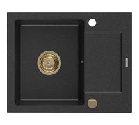 Mexen Enzo fregadero de granito de 1 cubeta con escurridor 576 x 465 mm, negro/plateado metálico, sifón dorado 16163 5905315011725