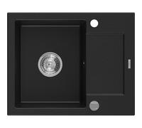 Mexen Enzo fregadero de granito de 1 cubeta con escurridor 576 x 465 mm, negro, sifón cromado - 6506571005-77 3527 5907709194144