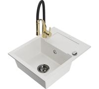Mexen Enzo fregadero de granito de 1 cubeta con escurridor y grifo de cocina Aster, blanco - 6506-20-73450-57-B 19026 5905315044655