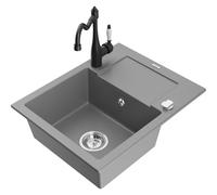 Mexen Enzo fregadero de granito de 1 cubeta con escurridor y grifo de cocina Carla, gris - 6506-71-670700-70 16768 5905315039088