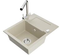 Mexen Enzo fregadero de granito de 1 cubeta con escurridor y grifo de cocina Duero, beige - 6506-69-671600-00 17276 5905315023650