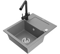 Mexen Enzo fregadero de granito de 1 cubeta con escurridor y grifo de cocina Duero, gris - 6506-71-671600-70 17291 5905315023711