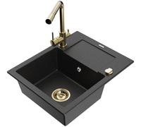Mexen Enzo fregadero de granito de 1 cubeta con escurridor y grifo de cocina Duero, negro/plateado metálico - 6506-73-671600-50 17386 5905315023759