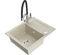 Mexen Enzo fregadero de granito de 1 cubeta con escurridor y grifo de cocina Duo, beige - 6506-69-671701-07 22670 5905315100146