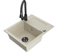 Mexen Enzo fregadero de granito de 1 cubeta con escurridor y grifo de cocina Elia, beige - 6506-69-670101-70 19657 5905315028808